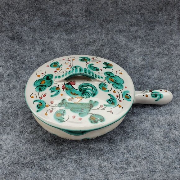 VTG Italian Pottery Hand Painted Casserole Dish W/ Lid Rooster Floral Design - Picture 1 of 7